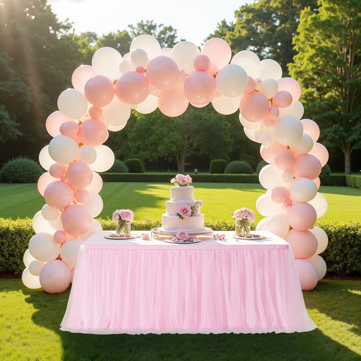 6Ft Pink Tulle Table Skirt Tablecloth, Pink Ruffle Tutu Table Skirts, for Rectangle Tables Or Round Tables Desk Skirt for Princess Birthday Party Cake Dessert Table Decorations Halloween, Christmas