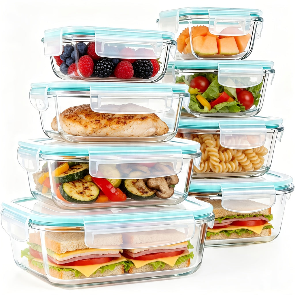 8pcs Glass Food Storage Containers, Ideal for Meal Prep And Kitchen Storage in The Pantry; Leak-Proof, Airtight Glass Lunch Boxes, Suitable for Refrigerators And Dishwashers, Perfect for Lunches at Work