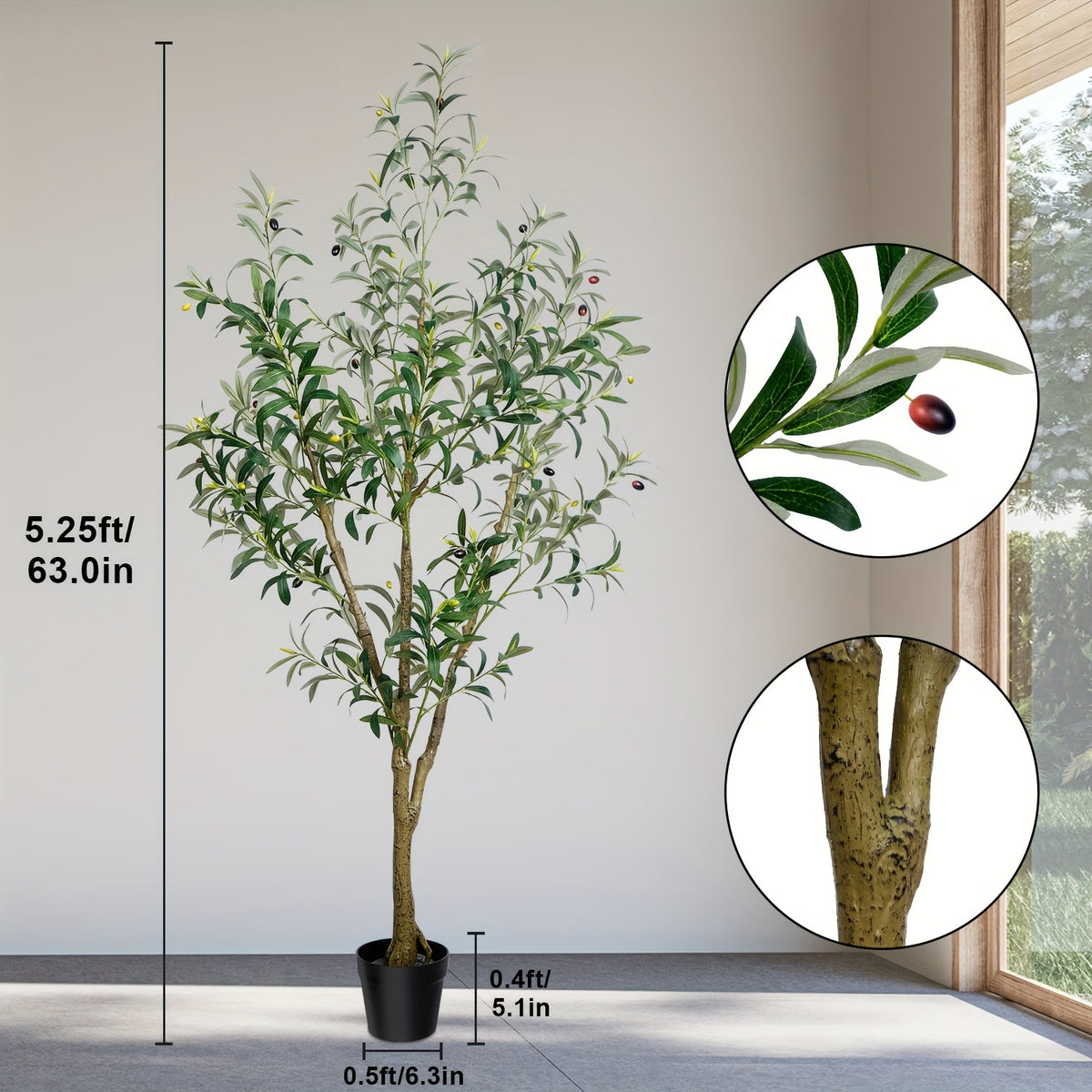 5/6/7FT Multi-Trunk Artificial Olive Tree, Lifelike Faux Tree With Abundant Leaves & Realistic Olives, Instant Landscaping, Pre-Potted Mediterranean Farmhouse Decor For Home Office Porch, Low Upkeep Housewarming Present