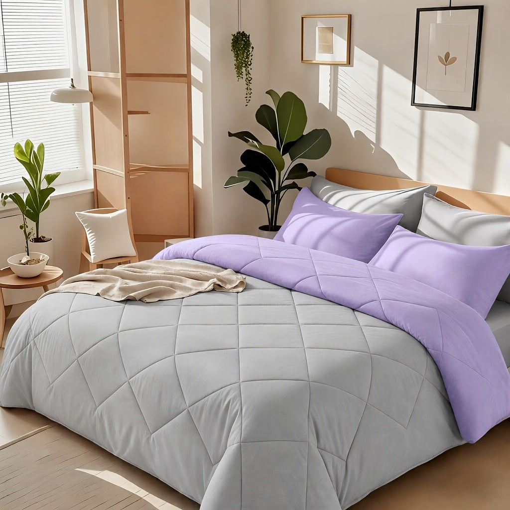 2/3pcs Solid Color Rhombus Grid Queen/King Size Bedding Set Soft, Comfortable, Fluffy Microfiber Filling Lightweight Breathable Fabric Easy Care All Season Use Includes Comforter Pillowcases Luxury Quality