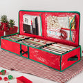 Wrapping Paper Storage Bag, 40 Inch Plastic Underbed Holiday Organizer with Interior Pockets and Zipper Closure in Red or Green for Seasonal Supplies