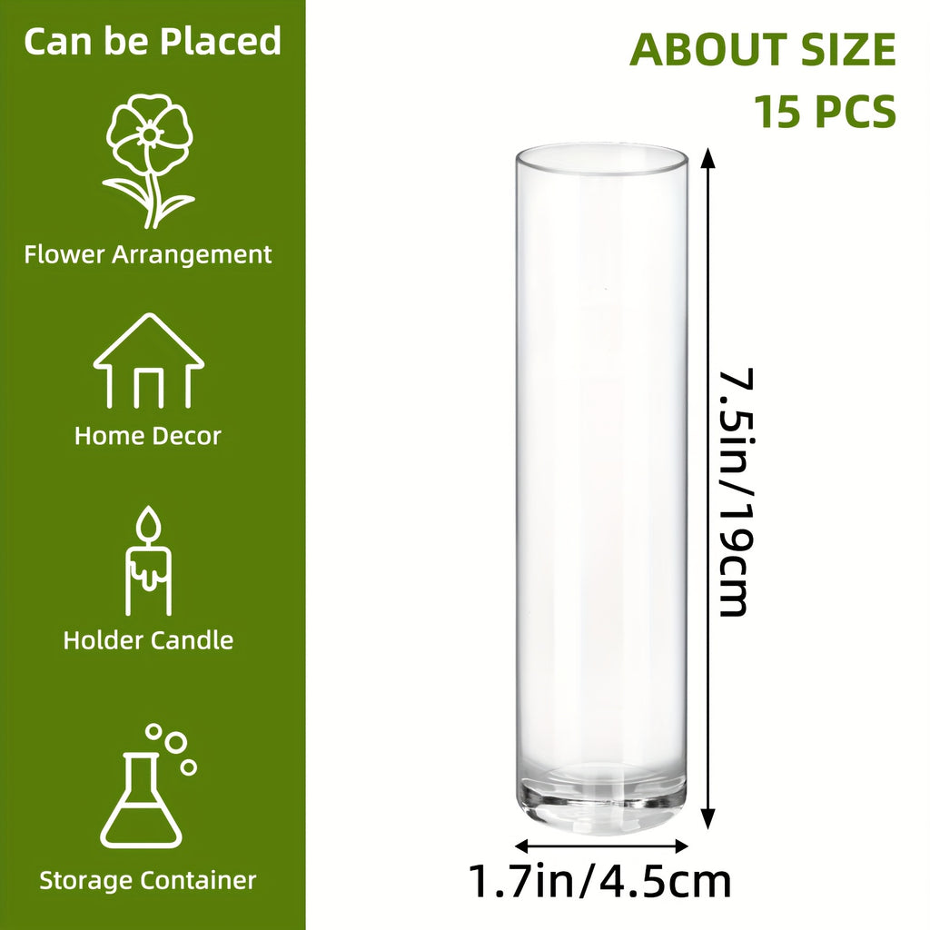 TOMNK 15/30/50pcs Glass Cylindrical Vase for Centerpiece, Clear Small Vase, Handmade Slender Vase Wedding Table Decoration Single Rose Vase Bulk, Home Aesthetics Desk Decoration, Party Decoration