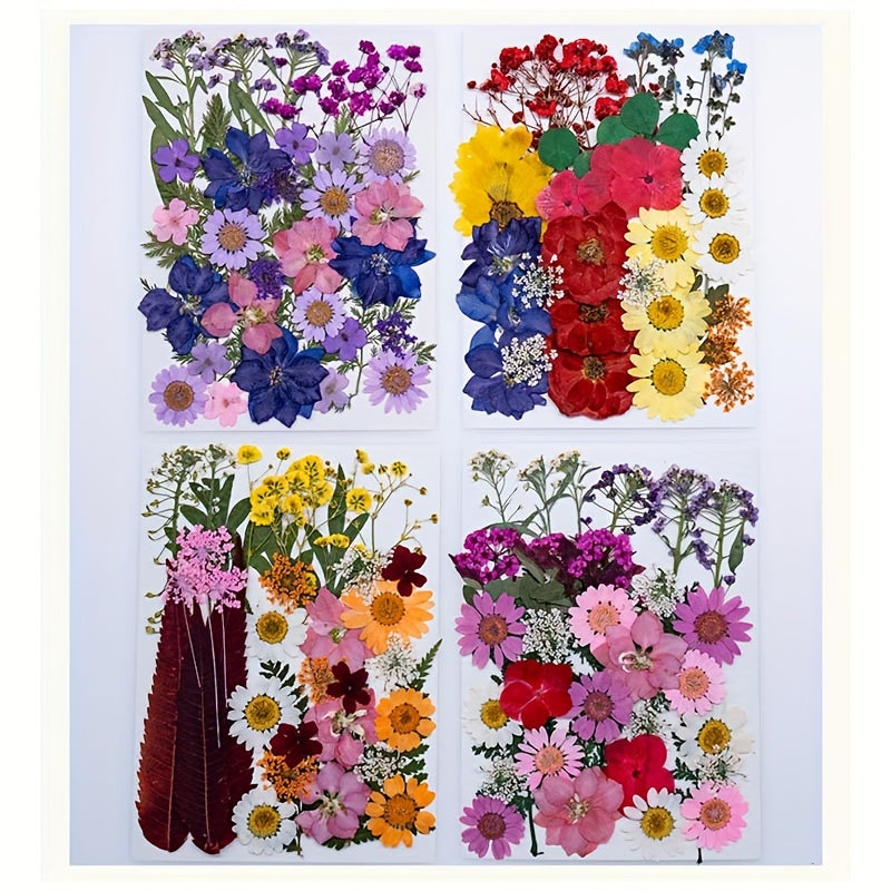 140pcs Vibrant Dried Flowers and Leaves Set - Nature-Inspired Decoration Kit for DIY Crafts, Resin Jewelry, Scrapbooking and More