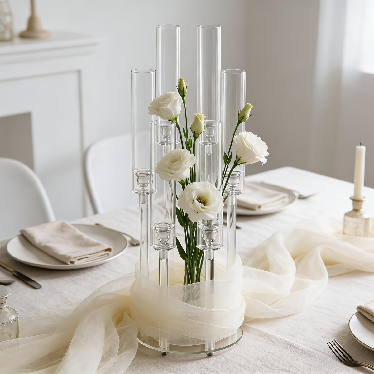 2/4/10/12/20pcs Christmas Acrylic Candleholders For Wedding Bulk, 26.8in Clear Candelabra 6 Arm Candlestick Candle Holder Acrylic For Home Decoration, Party Table Center, Valentine's Day, Anniversary