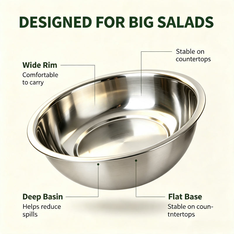 16-inch Stainless Steel Mixing Bowl, Rust-proof Large Salad Bowl, Vegetable And Fruit Washing Basin, Dishwashing Basin, Pet Basin, Laundry Basin, Durable Kitchenware Multi-purpose Basin, Easy to Clean, Thanksgiving, Christmas Gift