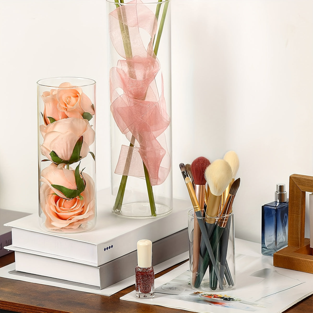 TOMNK 15/20/25/30pcs Glass Cylinder Vases, 5 Sizes Transparent Vase, Hurricane Vases, Glass Flower Vases for Wedding Decorations, Home Decor, Party, Home, Office Decoration, Decoration Vase for Teacher Appreciation, Mother's Day And Graduation Gifts