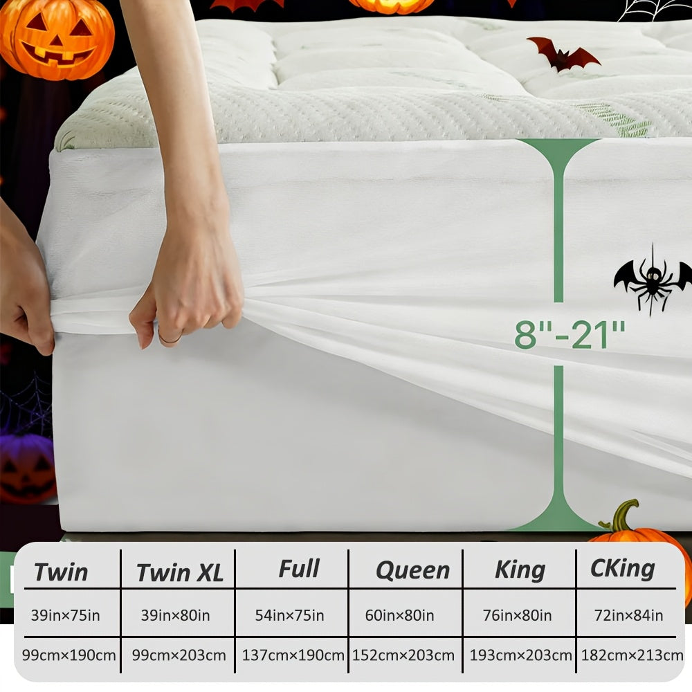 Bamboo Mattress Topper, Breathable Bamboo Fiber & Microfiber Fill, Supportive Bedding Mattress Pad for Home Hotel Dorm with 8-21" Deep Pocket