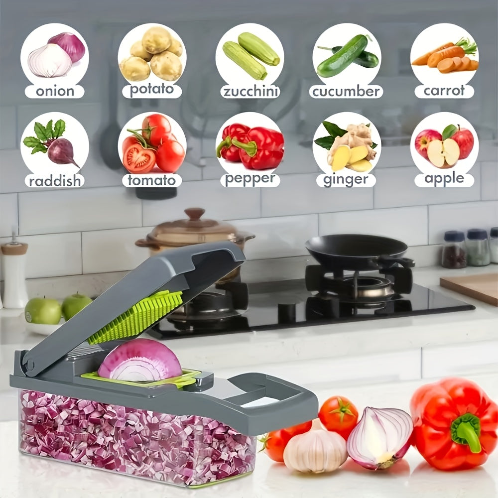 16-in-1 Manual Vegetable Chopper Set, With 8 Blades, Container, Peeler And Filter, Easy Meal Preparation, Professional Onion, Carrot And Garlic Slicer, Kitchen Supplies
