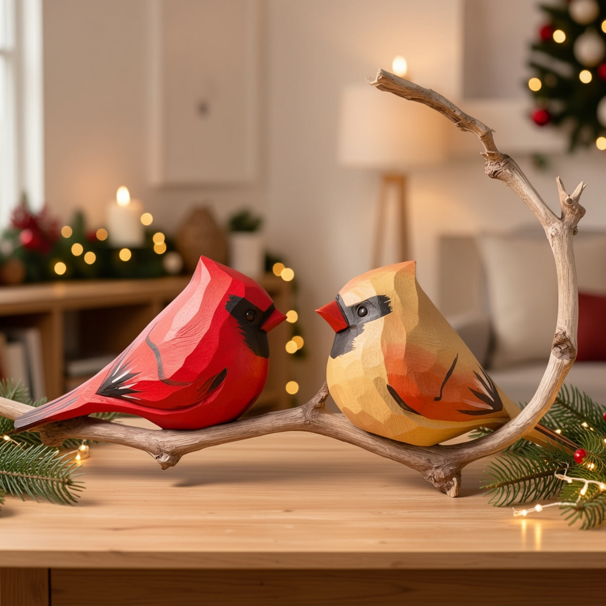 2pcs Cardinal Statues Handmade Wood Carving Painted Bird Statues, Various Bird Home Decorations, Best Gifts for Bird Lovers, Suitable for Birthdays, Christmas Gifts for Family And Friends