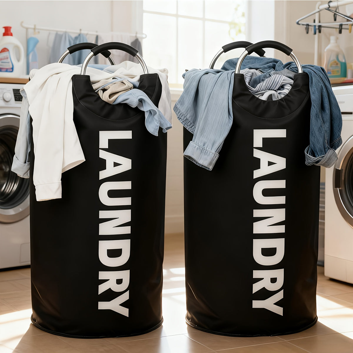 Extra Large Foldable Laundry Basket Hamper Bag (Aluminum Full Loop Handle) - Tall Collapsible Fabric Clothes Bin for Bedroom, Bathroom, College Dorm Storage, Closet Organization & Washing (Space-Saving Design), Laundry Baskets