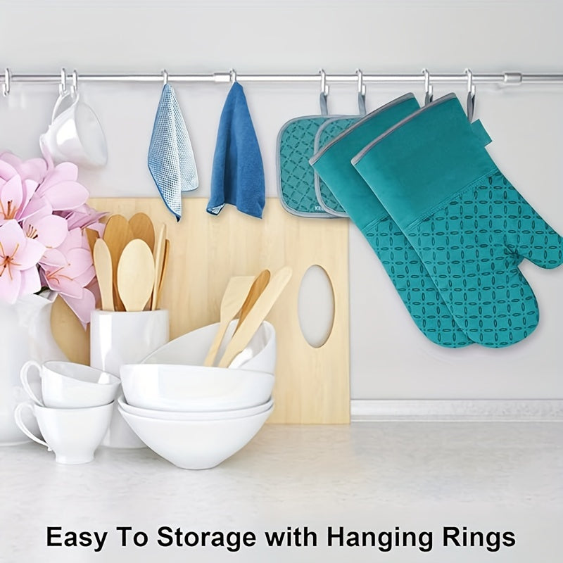 6pcs Oven Mitts And Pot Holders/ 1 Pair Oven Mitts, Kitchen Oven Glove High Heat Resistant Oven Mitts And Potholder With Non-Slip Surface For Cooking, Mother'S Day Gift