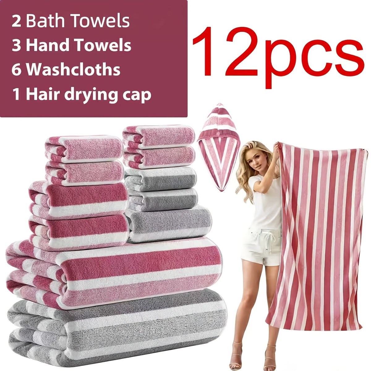 [Ultra-Soft Towel Set] 12/8pcs Towel Set, Ultra-Soft Towel Set with Excellent Absorbency And Quick-Drying Performance, 8pcss Include (1 Large Bath Towel, 2 Medium Bath Towels, 4 Small Bath Towels, 1 Hair-Drying Towel)