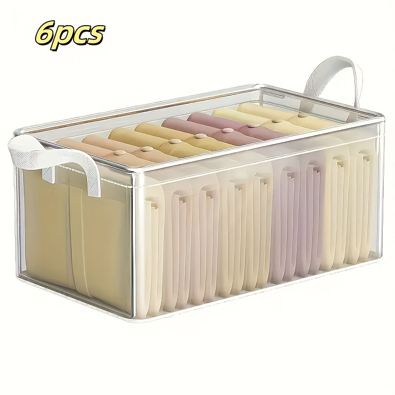 Steel Frame Storage Boxes 6 Pack, Transparent Foldable PVC Closet Organizers with Handles for Clothes, Blankets, Cosmetics and Wardrobe Storage