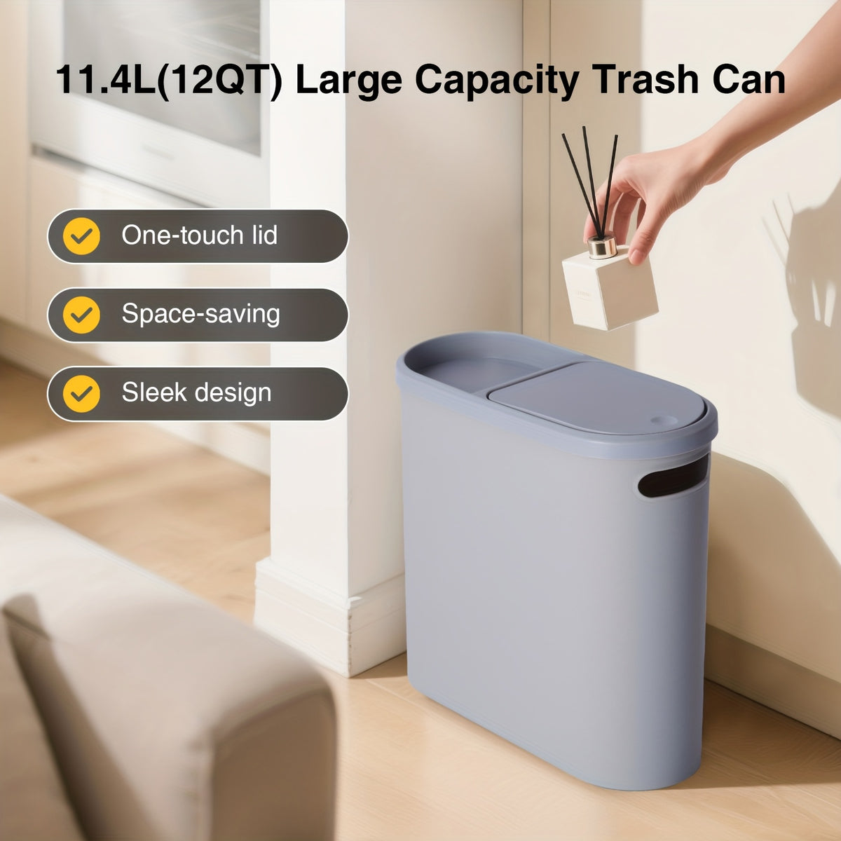2/1pc Bathroom Trash Can, Compact And Durable Plastic Wastebasket With Built-in Handles, Easy To Clean, Rustproof, Space-Saving Design, Ideal For Small Spaces In Bathroom, Laundry, And Home Office