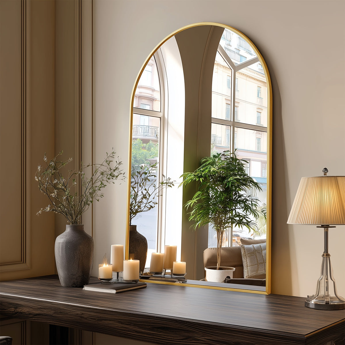 Arched Bathroom Mirror with Metal Frame - 22X30, 24X36, 26X38 Inch Wall Mounted Vanity Mirror for Bathroom, Bedroom, Entryway in Golden Or Black
