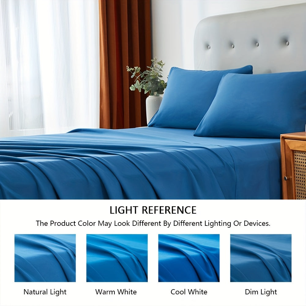 3/4pcs Ultra-Soft Microfiber Queen Size Cool Sheet Set - Hypoallergenic, Breathable with (14" - 17") Deep Pocket, Shrink & Fade Resistant - Includes Flat Sheet, Fitted Sheet, And 1/2 Pillowcases - Ideal for Queen & King Sizes - Gifts, Random Color