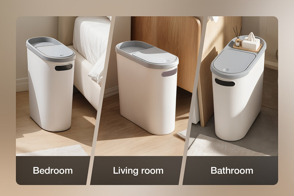 2/1pc Bathroom Trash Can, Compact And Durable Plastic Wastebasket With Built-in Handles, Easy To Clean, Rustproof, Space-Saving Design, Ideal For Small Spaces In Bathroom, Laundry, And Home Office
