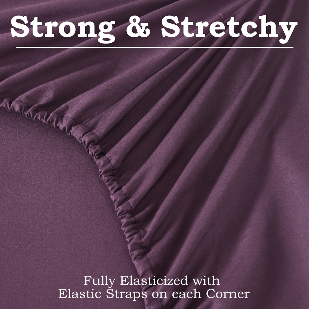 6pcs Summer Cooling Bed Sheet Set, 18 Inch Deep Pocket Ultra Soft Breathable Polyester Solid Color Bedding Three Embroidery 100 GSM Anti Fading Wear Resistant Wrinkle Free Easy Care Bedroom Home Decor