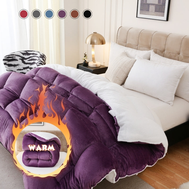 1pc Thick Soft Comforter Plush Flannel Sherpa Comforter, 500g Filling Ultra Breathable All Season Comforter Double-Sided, Box Stitch Solid Color Comforter For Bedroom, Warm For Autumn And Winter Comforter, Gift, Home Decor
