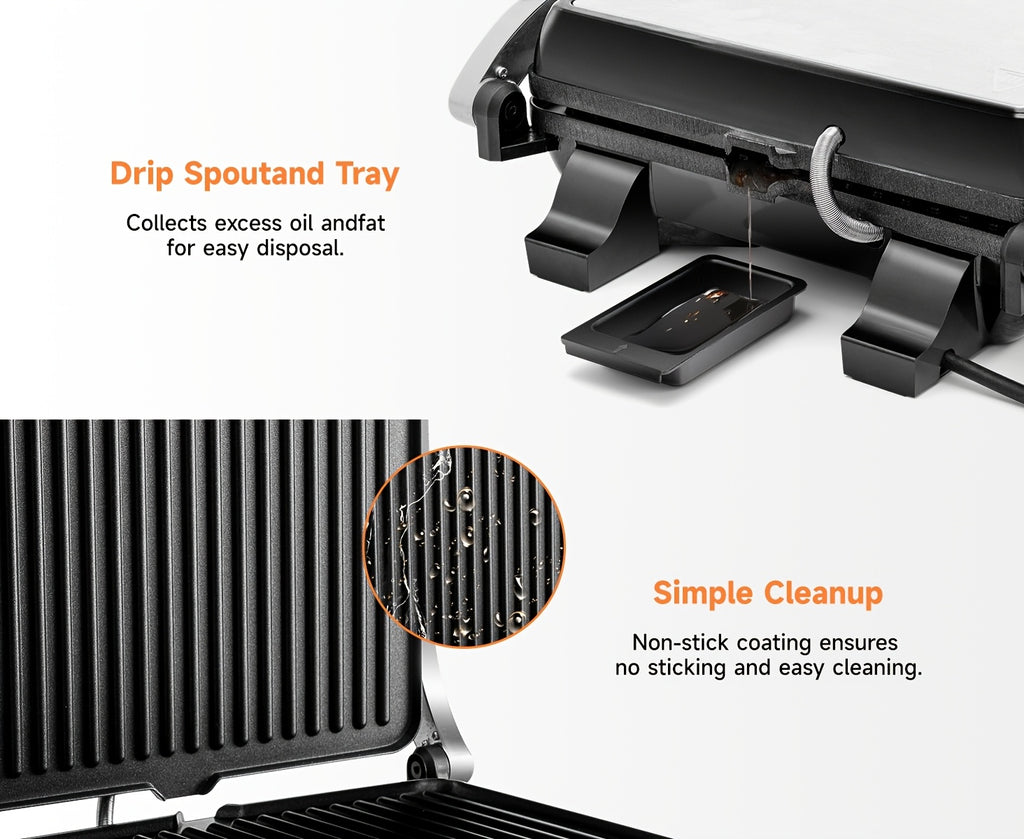 3-in-1 Electric Indoor Grill - Panini Press With Non-Stick Cooking Plates, Opens 180-Degree Gourmet Sandwich Maker, Floating Hinge Fits All Foods, Panini Press Grill With Grease Tray