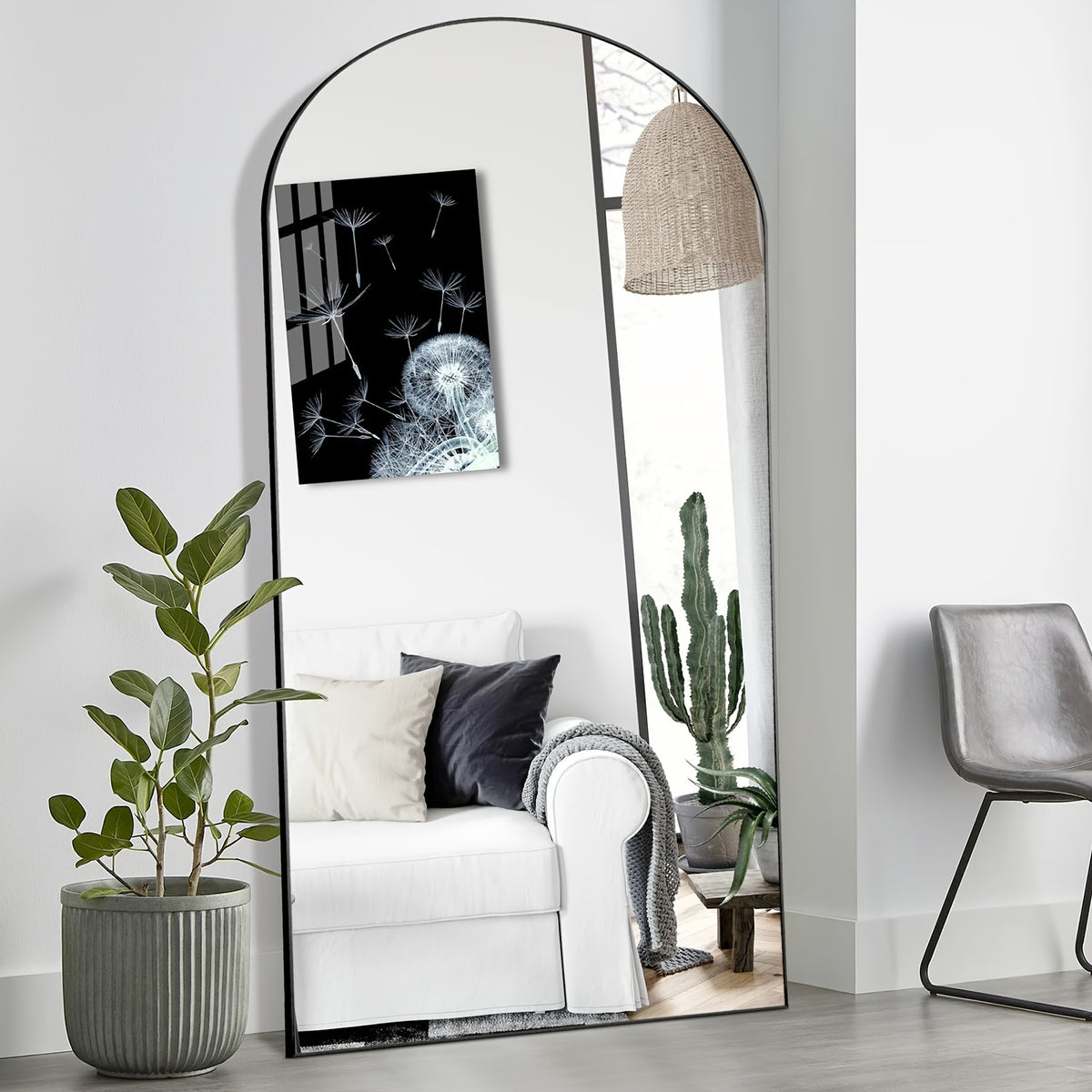 Standing Full Length Mirror with Stand and Hanging Hardware (Arched/Rectangular, Multiple Sizes) | Steel Alloy Frame & Shatter-Proof Glass for Bedroom, Living Room, Hallway, Cloakroom, Modern Home Decor