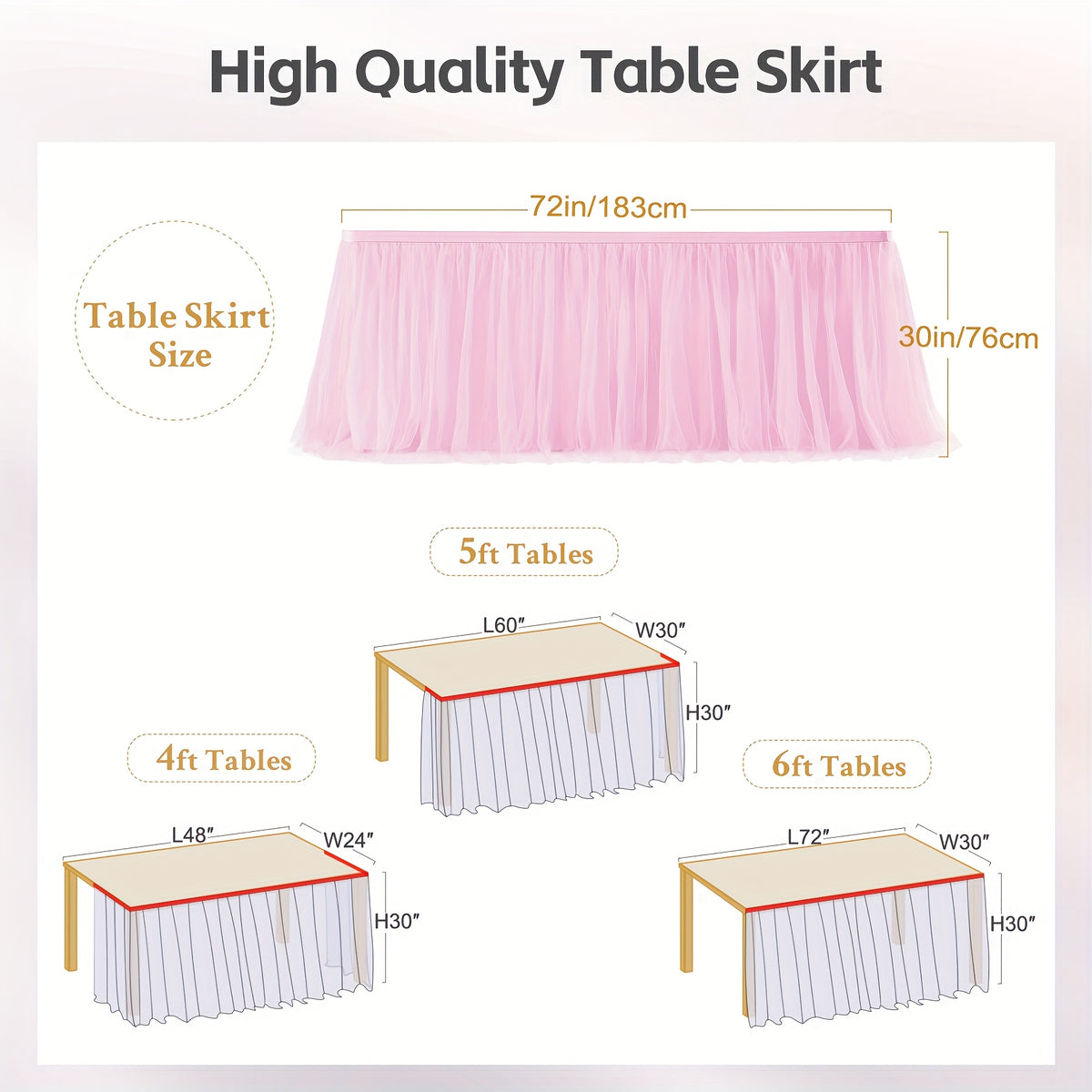6Ft Pink Tulle Table Skirt Tablecloth, Pink Ruffle Tutu Table Skirts, for Rectangle Tables Or Round Tables Desk Skirt for Princess Birthday Party Cake Dessert Table Decorations Halloween, Christmas