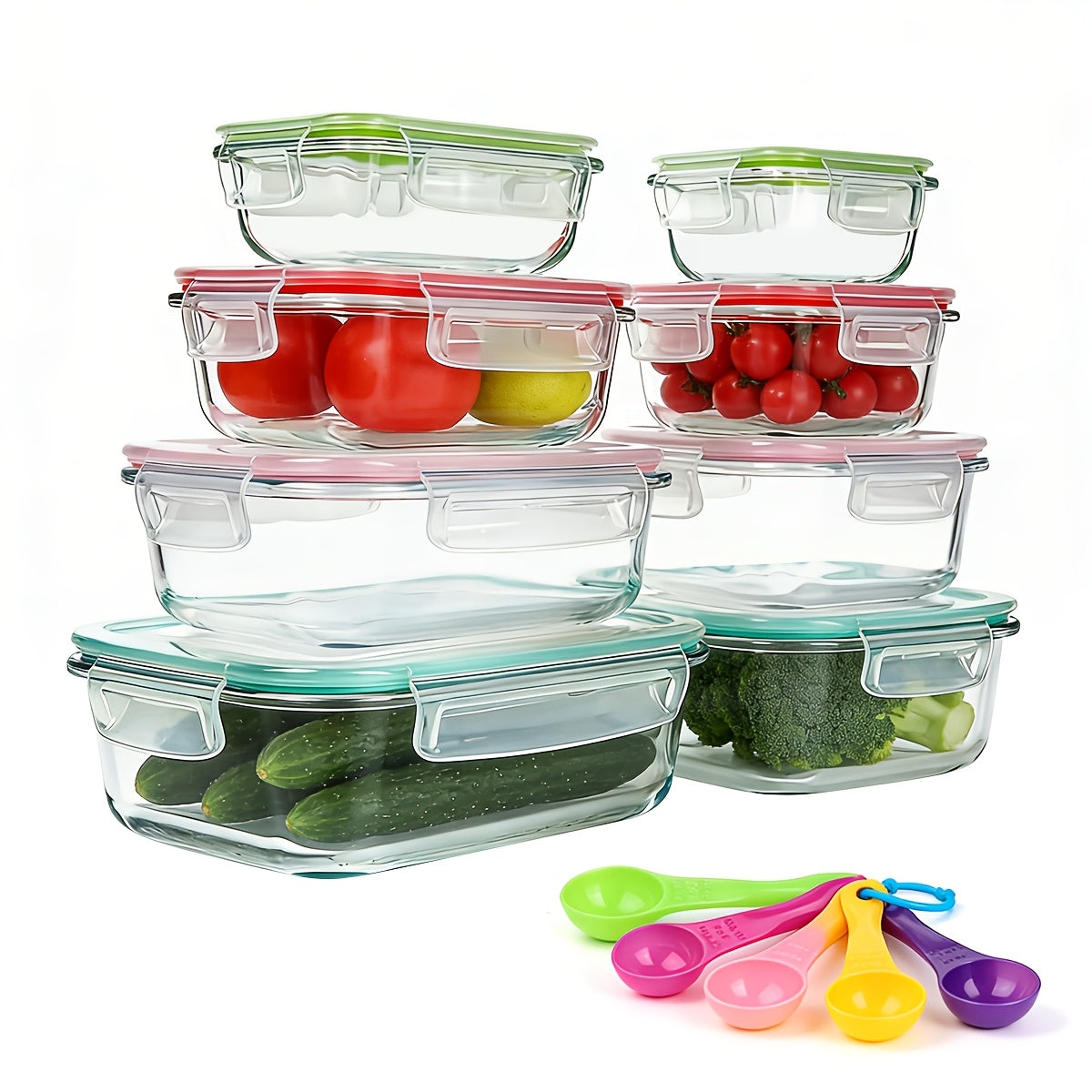16pcs (8 Lids And 8 Containers) Sealed Glass Food Storage Containers, Lunch Boxes, Microwave Ovens, Ovens - Perfect for Salads, Fruits, Vegetables, And Sandwiches, Lunch Boxes | Sealed Storage | Durable Glass, Food Storage Containers