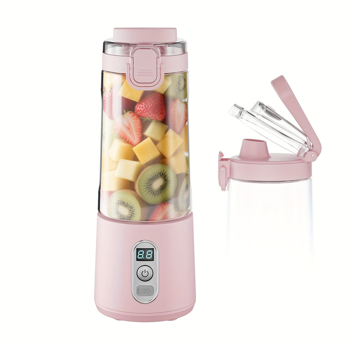 LALAYUAN USB-Powered Juicer & Juicer with Digital Timer, Battery Left Display, High-Speed Ice Crush, USB-C Fast Charge, One-Tap NO-Spill Lid, 6-Blade Stainless Steel - Smoothie Blender Portable, Protein Shakes, Gym, Travel Smoothie Maker