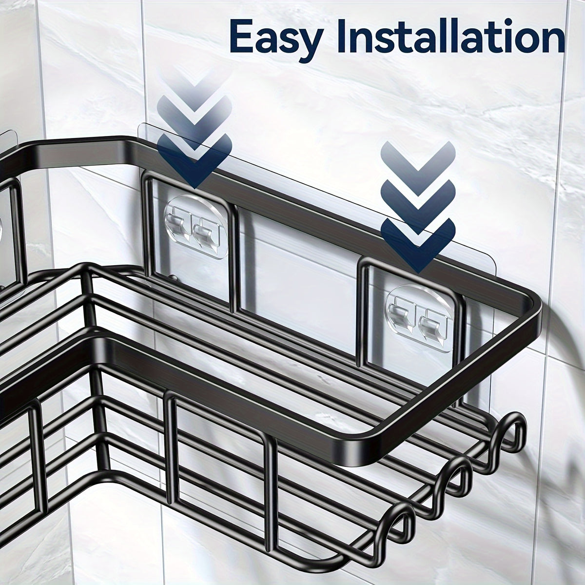 Corner Adhesive Shower Caddy, with Soap Holder And 12 Hooks, Rustproof Stainless Steel Bathroom Organizer, No Drilling Wall Mounted Rack, Random Color Properties to Choose, Shower Caddies