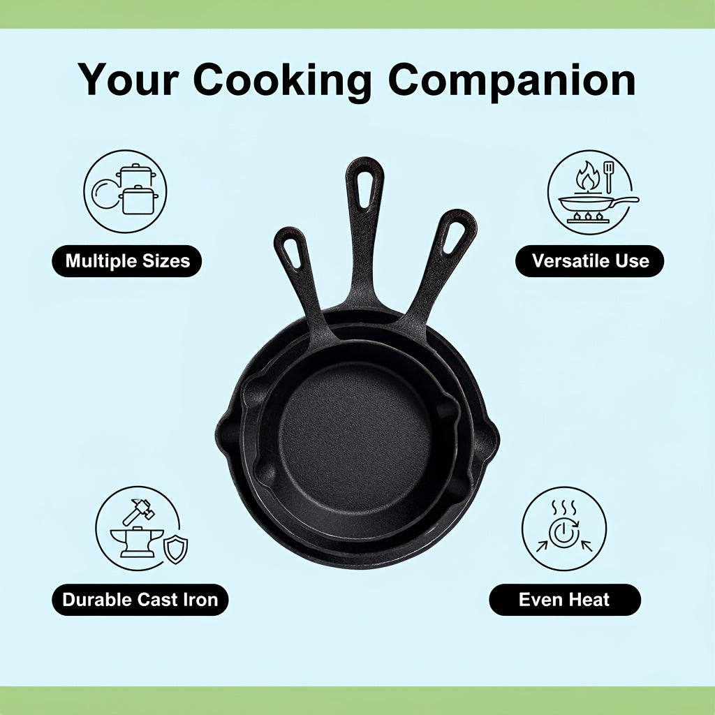 Cast Iron Skillet, Cast Iron Frying Pan Uncoated Set, Frying Pan with Drip Spout, Heavy Duty Pan Cookware, Household Pans, Kitchen Accessories, Home Cooking, Suitable for Frying, Stir-Frying, Cooking, Baking, Camping Gear And Equipment