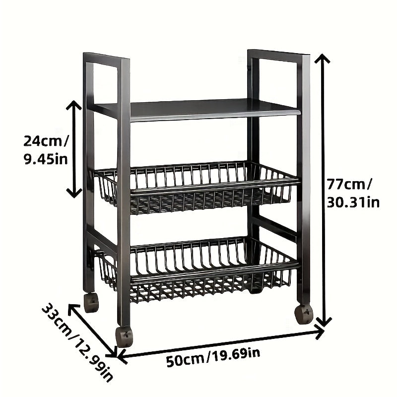 1pc Movable Storage Rack, Adjustable Kitchen Shelf with Baskets, Kitchen Organizer And Storage, Metal Shelf Rack with Wheels, Suitable for Garage, Pantry, Bathroom, Closet, Warm House Gift, New Home, Standing Shelf, Utility Racks