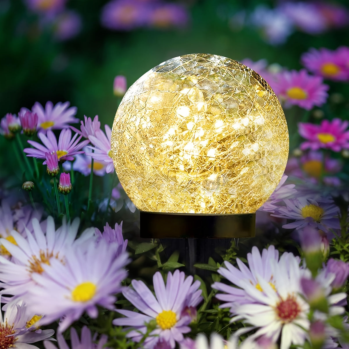Solar Globe Lights Outdoor, 4-Pack Crackle Glass Garden Spheres with Auto On and Off, 800mAh Battery and LED Lighting for Patios and Holiday Decor