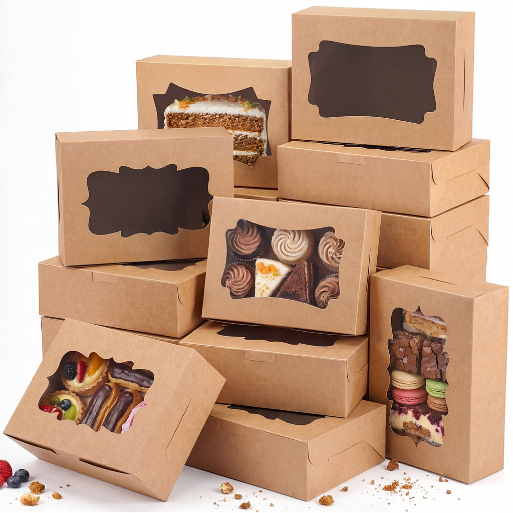 TOMNK 48pcs Cookie Boxes, Treat Boxes with Window, Cake Packaging Box, Bakery Brown/White Pastry Boxes, Caja De Galletas, Macaron Boxes, Dessert Storage Box, Kraft Cartons, for Birthday Party, Wedding, 8X6X2.5 in