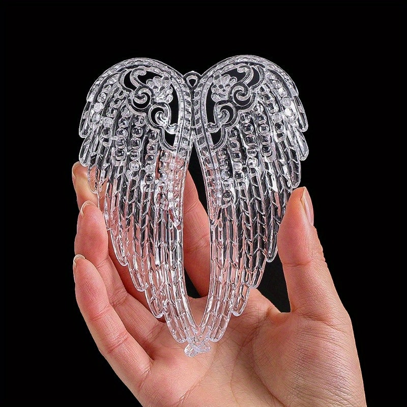 2D Flat, 5pcs Angel Wings Ornament Acrylic Crystal Tree Decorations Transparent Snowflake Ice Strip Bowknot Bird Pendants Accessories Handicraft Christmas Supplies For Home New Year Gift, Vintage Christmas Ornaments, Christmas Decorations Outdoor