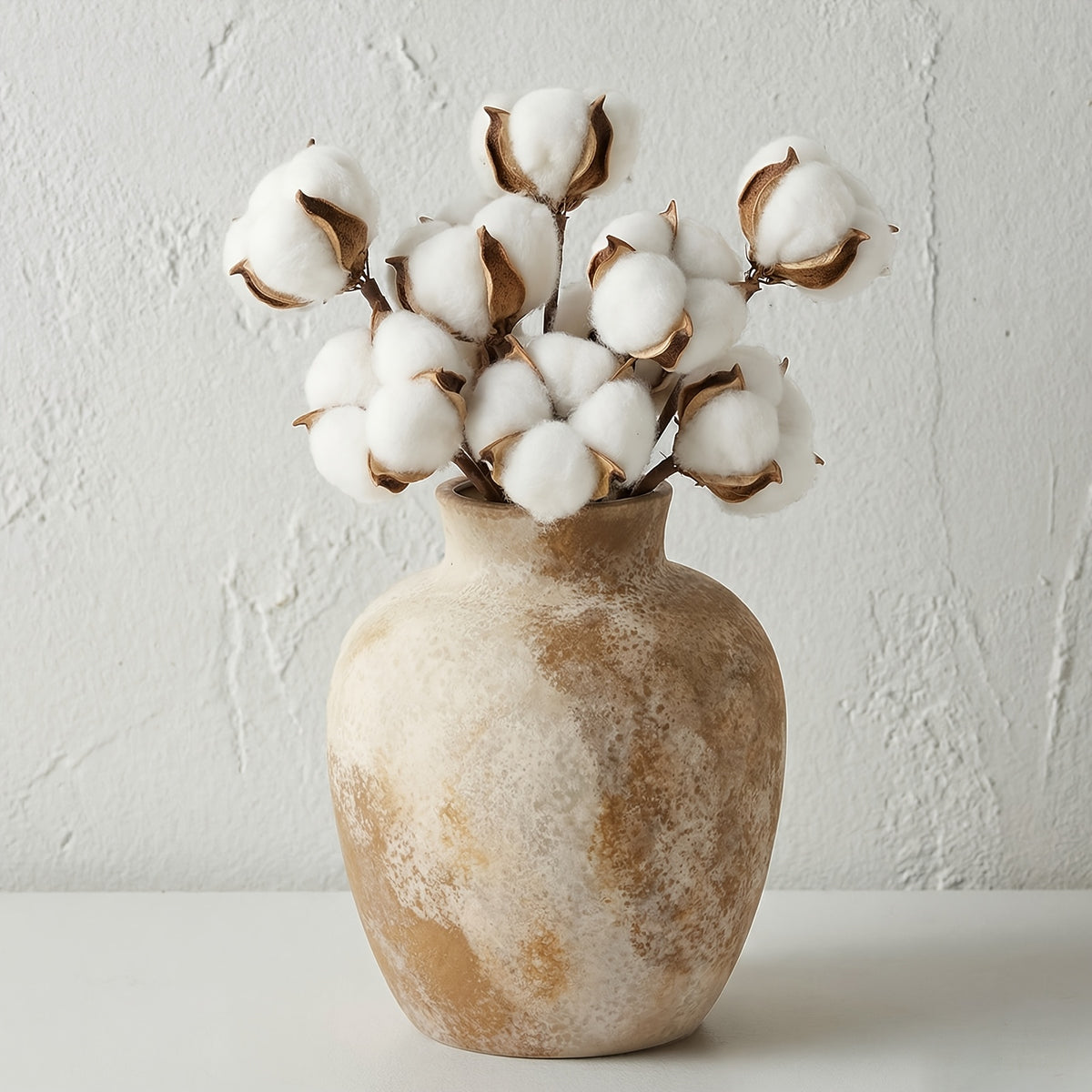 TOMNK Ceramic Farmhouse Vase with Handle - Vintage Base Suitable for Shelf, Coffee Table Centerpiece, Rustic Tabletop Vase for Books & Decor, Ceramic Flower Holder for Fireplace Mantel, Bookshelf, Dining Desk Decoration
