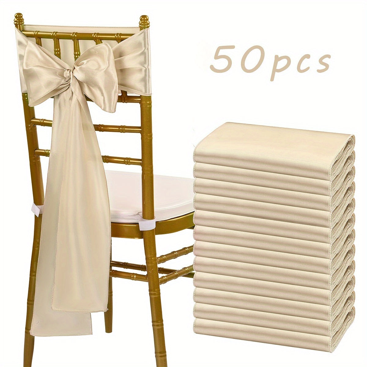 50pcs Satin Chair Waist Belt Bow Universal Chair Cover for Wedding Reception Restaurant Banquet, Party, Hotel Event Decoration (7 X 108 Inches)