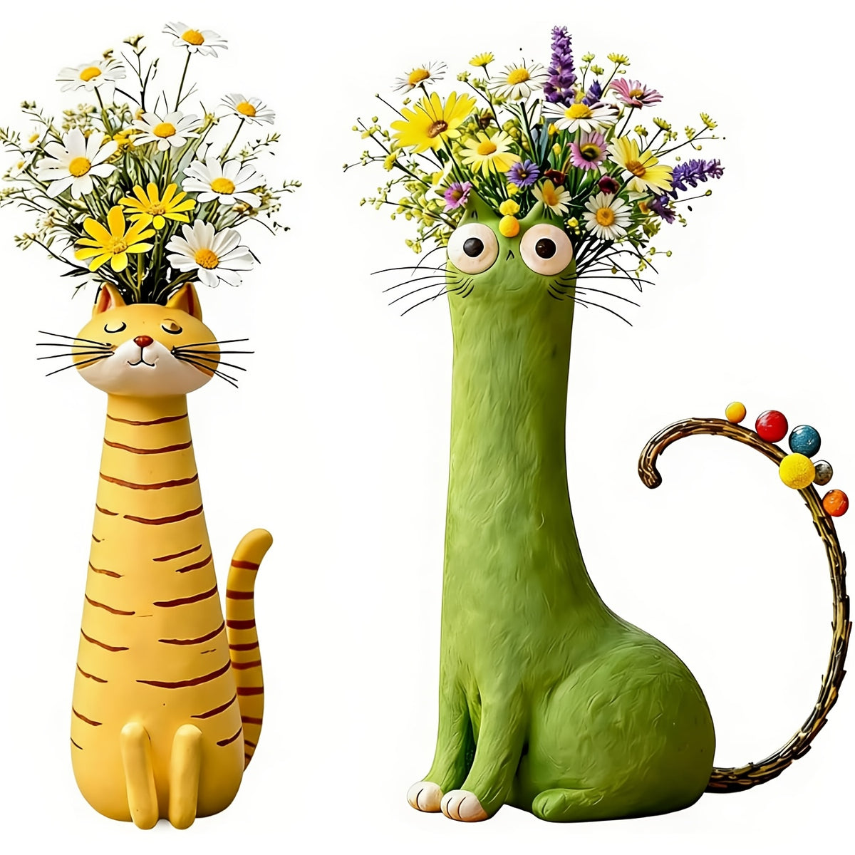 Handmade Bohemian Cat Vase Suitable for - Plastic Cat-Shaped Flower Pot with Retro Style, Desktop Shelf Decoration, Unique Gift for Cat Lovers, Animal Vase for Room Decorations, Plant Holder for Plants & Centerpieces
