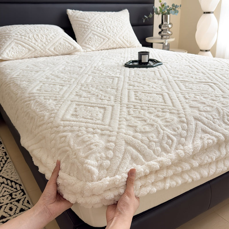 Embossed Fitted Sheet with Optional Pillowcases, Soft Deep Pocket Machine Washable Bedding in White, Gray, Khaki, Blue and Green for Twin Full Queen King