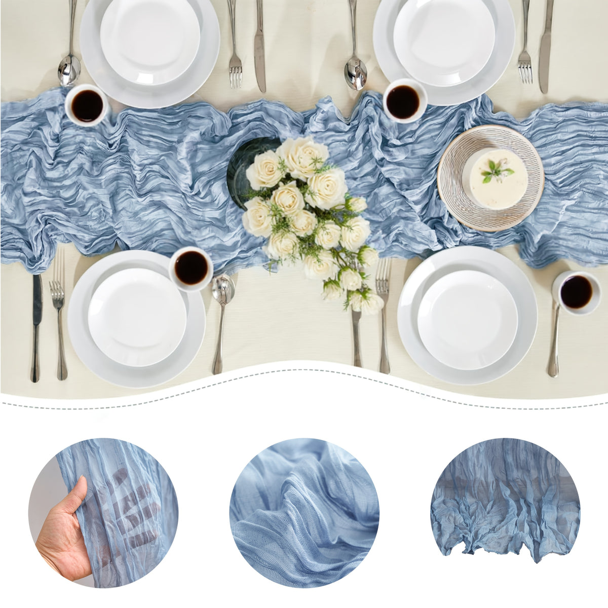 10pcs Pcs Cheesecloth Table Runner Suitable for Wedding Reception, -Edged Sheer Gauze Table Decor with -Edged Edges, Rectangular Runners for Boho Rustic Bridal Shower, Birthday Party, Graduation, Outdoor Events - Multi-Color