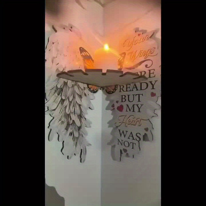 Angel Wing Memorial Corner Shelf, Light Grey Wooden Wall Display with Remembrance Quote and Butterfly Design for Keepsakes, Crystals and Home Decor