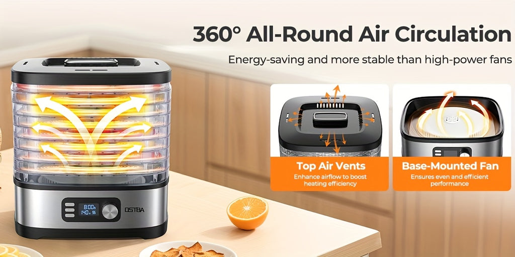 Food Dehydrator Machine Adjustable Temperature & 72H Timer, 5-Tray Dehydrators for Food And Jerky, Fruit, Dog Treats, Herbs, Snacks, LED Display, 240W Electric Food Dryer, Recipe Book