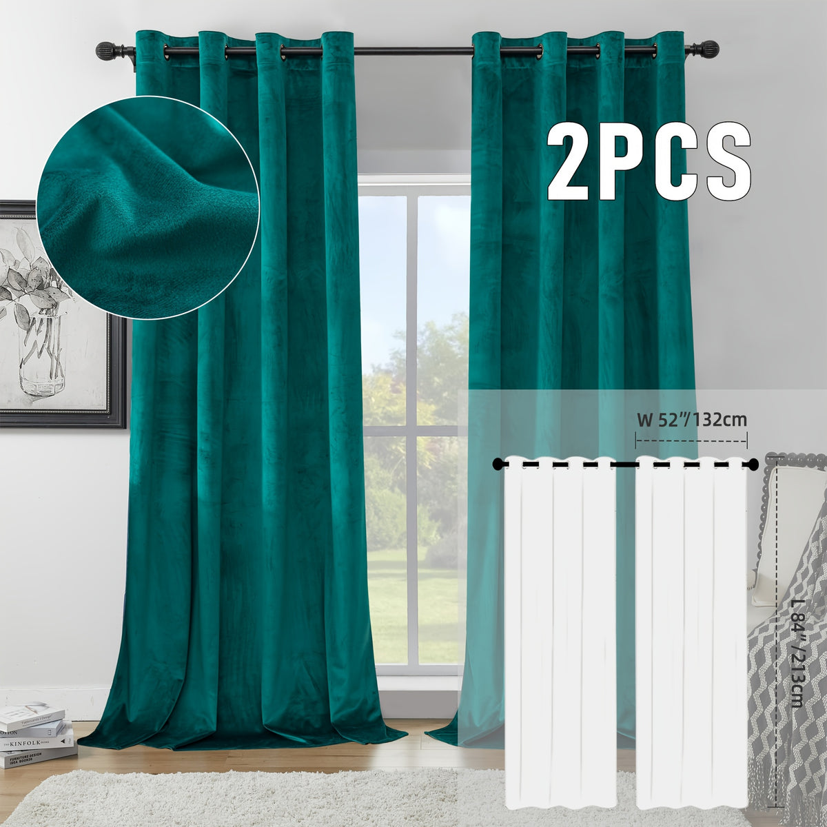 2pcs Velvet Room Darkening Curtains | Vintage Soundproof and Thermal Insulated, Elegant Soft Velvet Grommet Top Curtains for Living Room and Bedroom, Unlined, Solid Color, Fashionable Valentine'S Day Décor