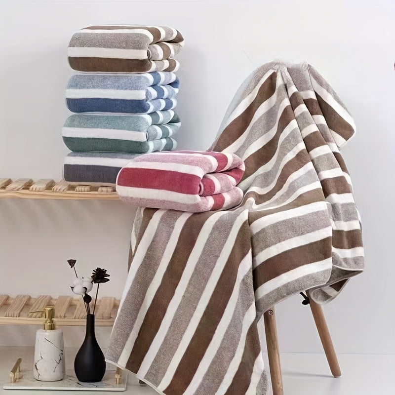 8pcs Set, No Hair Loss, Super Absorbent, Super Soft Two-color Striped Interval Bath Towel Combination, Including 2 Large Bath Towels, 2 Large Face Towels, 4 Hand Towels