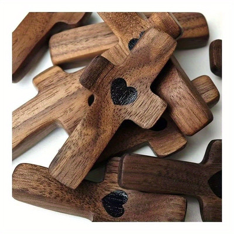 20pcs Black Walnut Thumb Crosses - Handcrafted Natural Wood Religious Hand Ornaments for Christmas, Easter, Thanksgiving, Indoor Home & Office Decor, Religious Christmas Decorations, Simple Elegant Design, Detailed Carving
