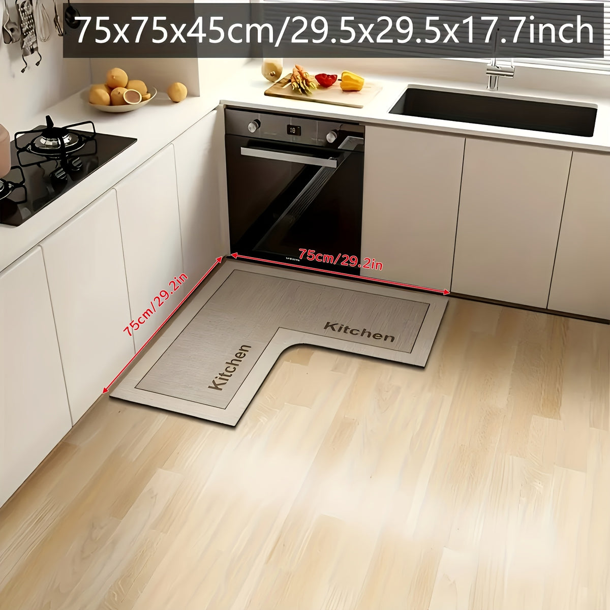 Kitchen mat with "Kitchen" text - Non-slip backing, ultra-soft microfiber, striped and solid colors, irregular shape. Suitable for entryways and dining area entrances - Easy to clean home decor, modern kitchenware style, machine-made for durability