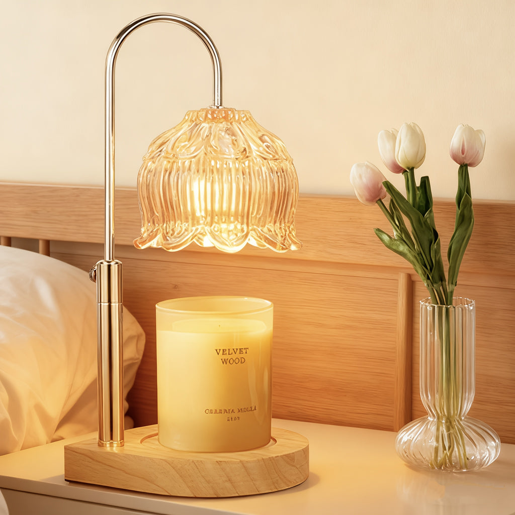 Wax-Melting Lamp, Candle Warmer, Crystal Candle Wax Warmer with 2/4/8-Hour Timer, Adjustable Temperature, Electric Candle Warmer Suitable for Scented Jar Candles, Elegant Homevalley Lily Shape, Father'S Day Gifts, Bulb Not Included