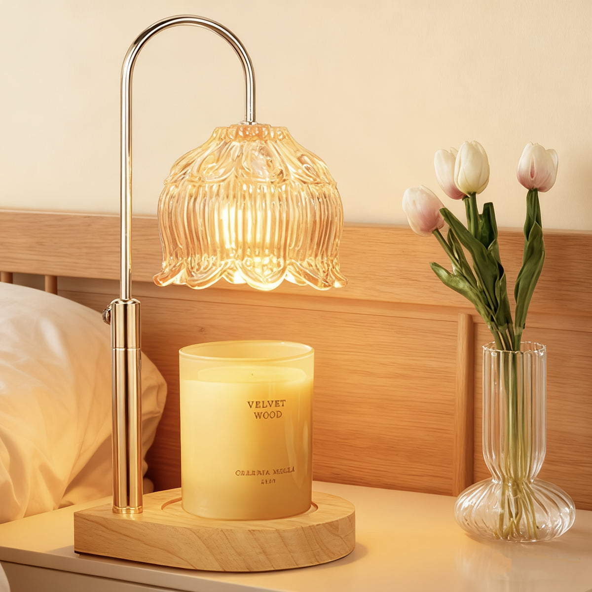 Wax-Melting Lamp, Candle Warmer, Crystal Candle Wax Warmer with 2/4/8-Hour Timer, Adjustable Temperature, Electric Candle Warmer Suitable for Scented Jar Candles, Elegant Homevalley Lily Shape, Father'S Day Gifts, Bulb Not Included