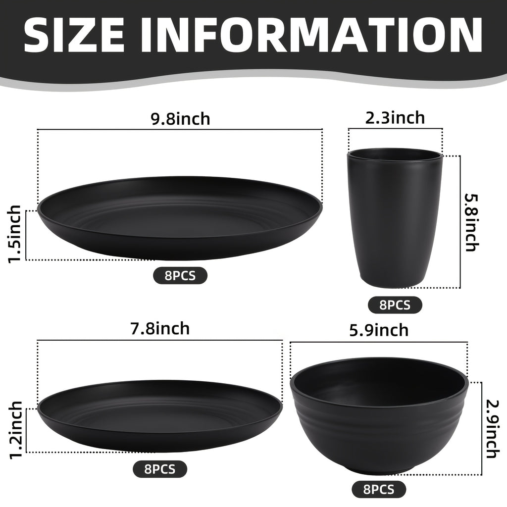 32/16pcs Wheat Straw Large Size Tablesware Set, Unbreakable Modern Dish Set-Plate/Dessert Plate/Bowl/Cup, Lightweight Wheat Straw Dinnerware Set, Dishwasher And Microwave Safe, Lightweight Tableware, Gift for Chrismas