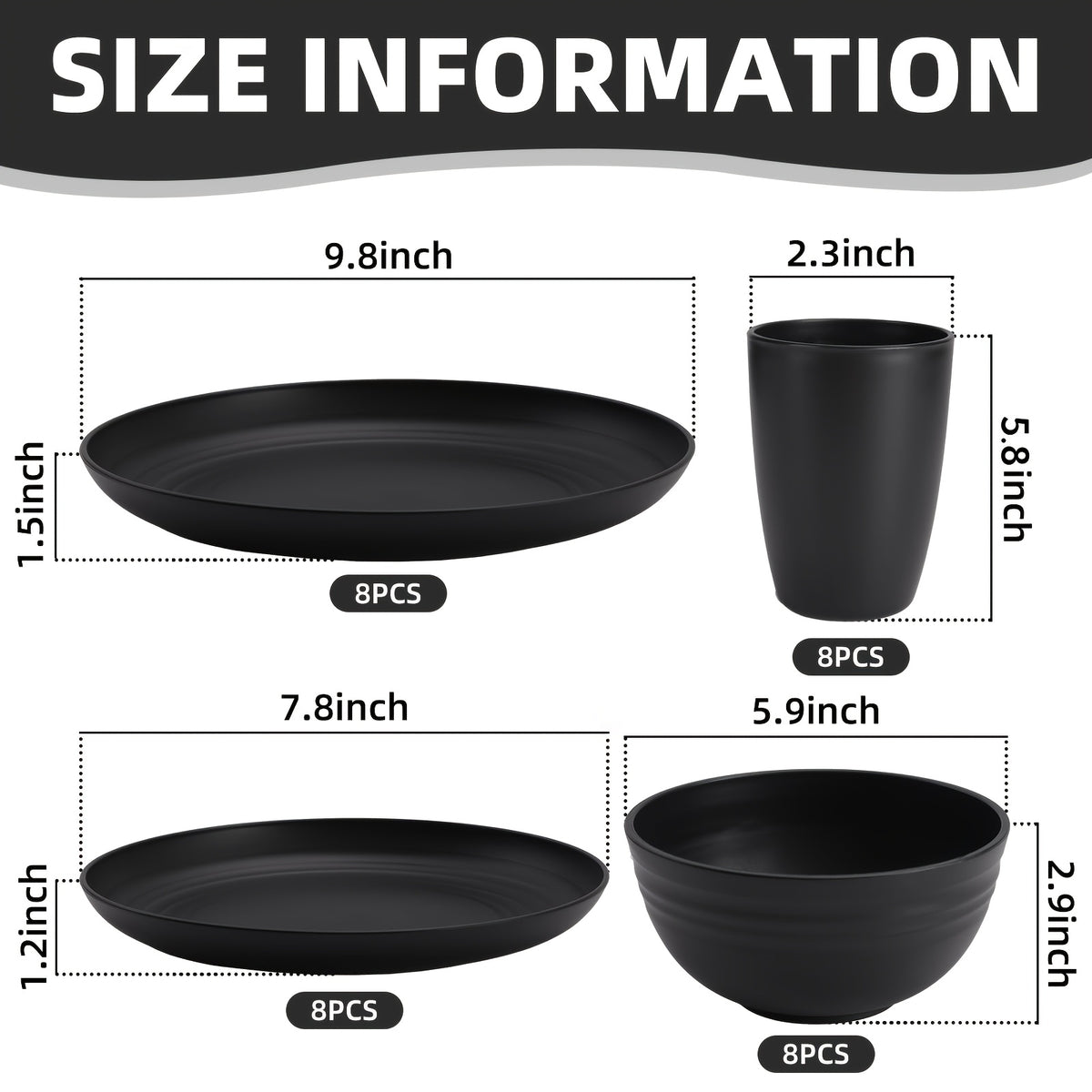 32/16pcs Wheat Straw Large Size Tablesware Set, Unbreakable Modern Dish Set-Plate/Dessert Plate/Bowl/Cup, Lightweight Wheat Straw Dinnerware Set, Dishwasher And Microwave Safe, Lightweight Tableware, Gift for Chrismas