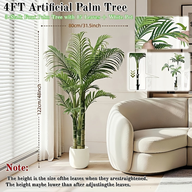 4/5/6ft Artificial Palm Tree, Tall Faux Palm with Bare Stem/Black/White Planter Options, UV-Resistant Realistic Dense Leaves, Tropical Floor Plant Zero Maintenance Easy Assembly Fake Tree for Living Room, Front Porch, Patio, Office & Commercial Decor